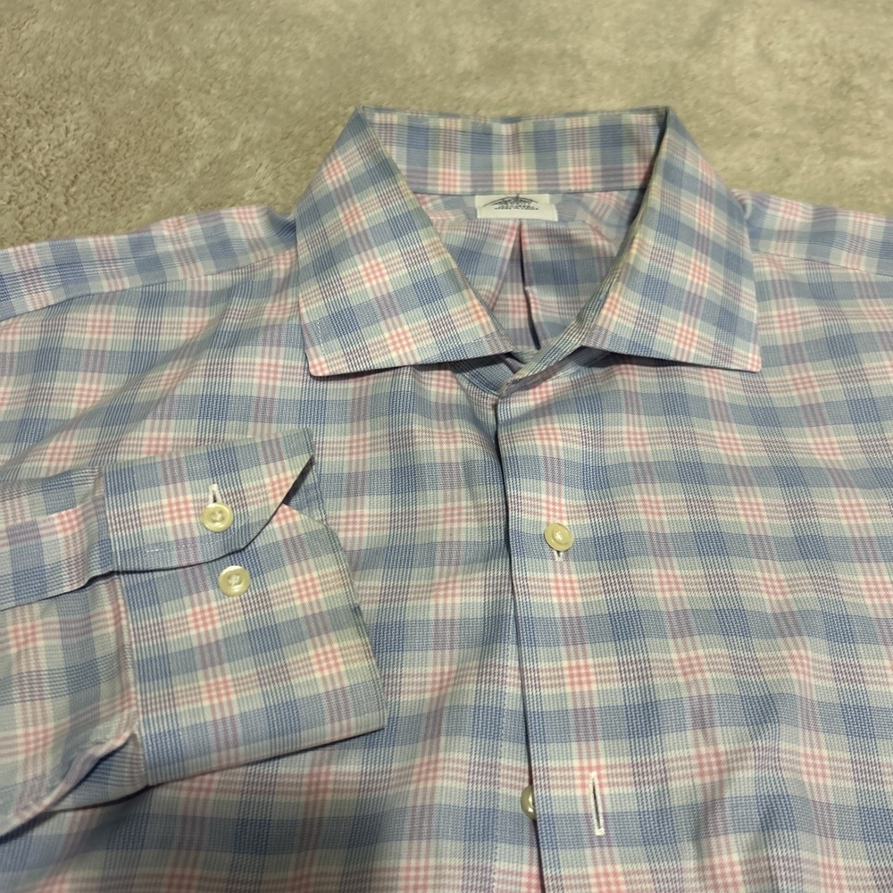 Brooks Brothers Shirt Men's 17 6-7 Regular Fit Non-Iron Blue L/S Plaid  EUC